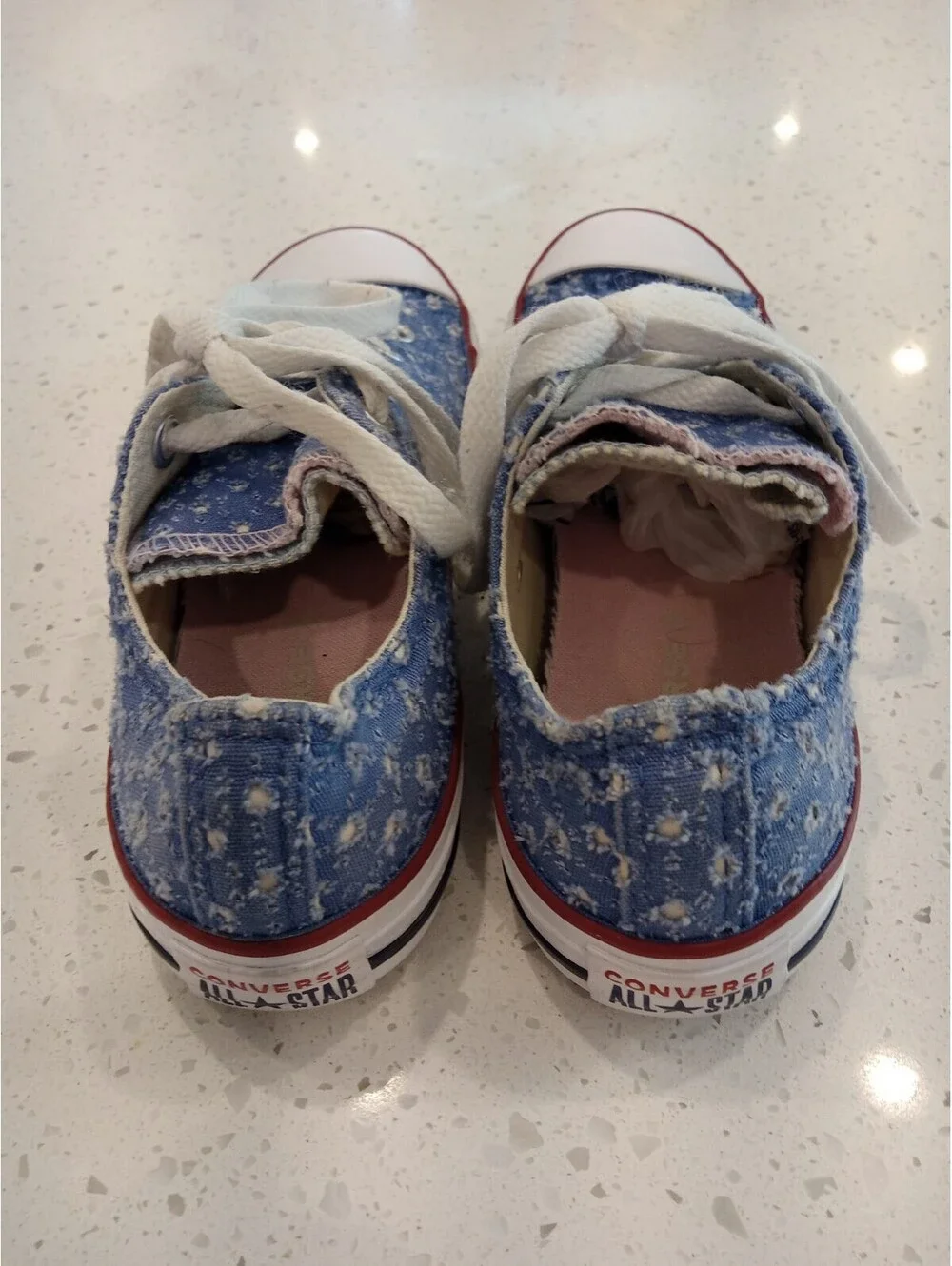 Converse Chuck Taylor Juniors Size 4 Light Blue Denim White Star Double Tongue 4